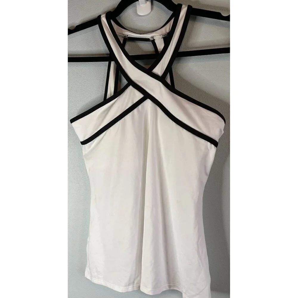 NWT Fabletics Chicago White/Black High Neck Active Wear Tank Small - Picture 3 of 9